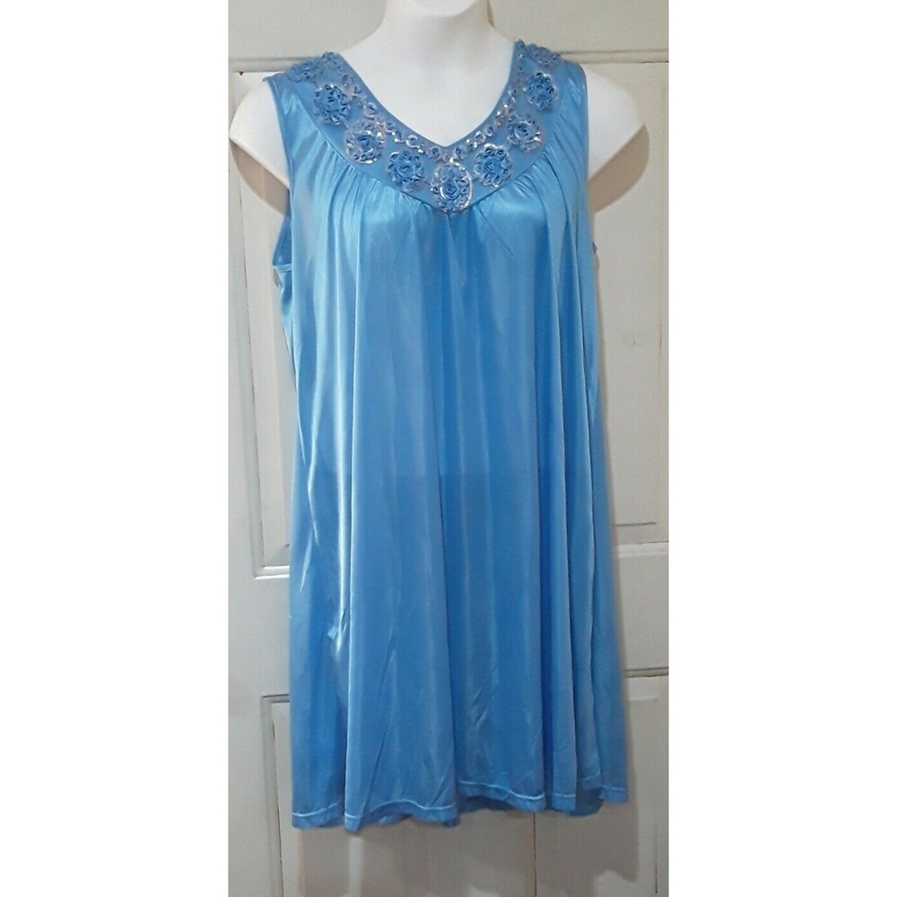 Vintage Nightgown LATI Fashion Size L  Sky Blue Sleeveless  Silky
